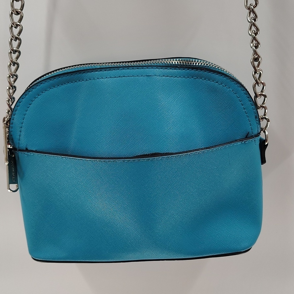 Steve Madden Teal Blue Zip Top Partial Chain Strap Crossbody Bag - Picture 8 of 9